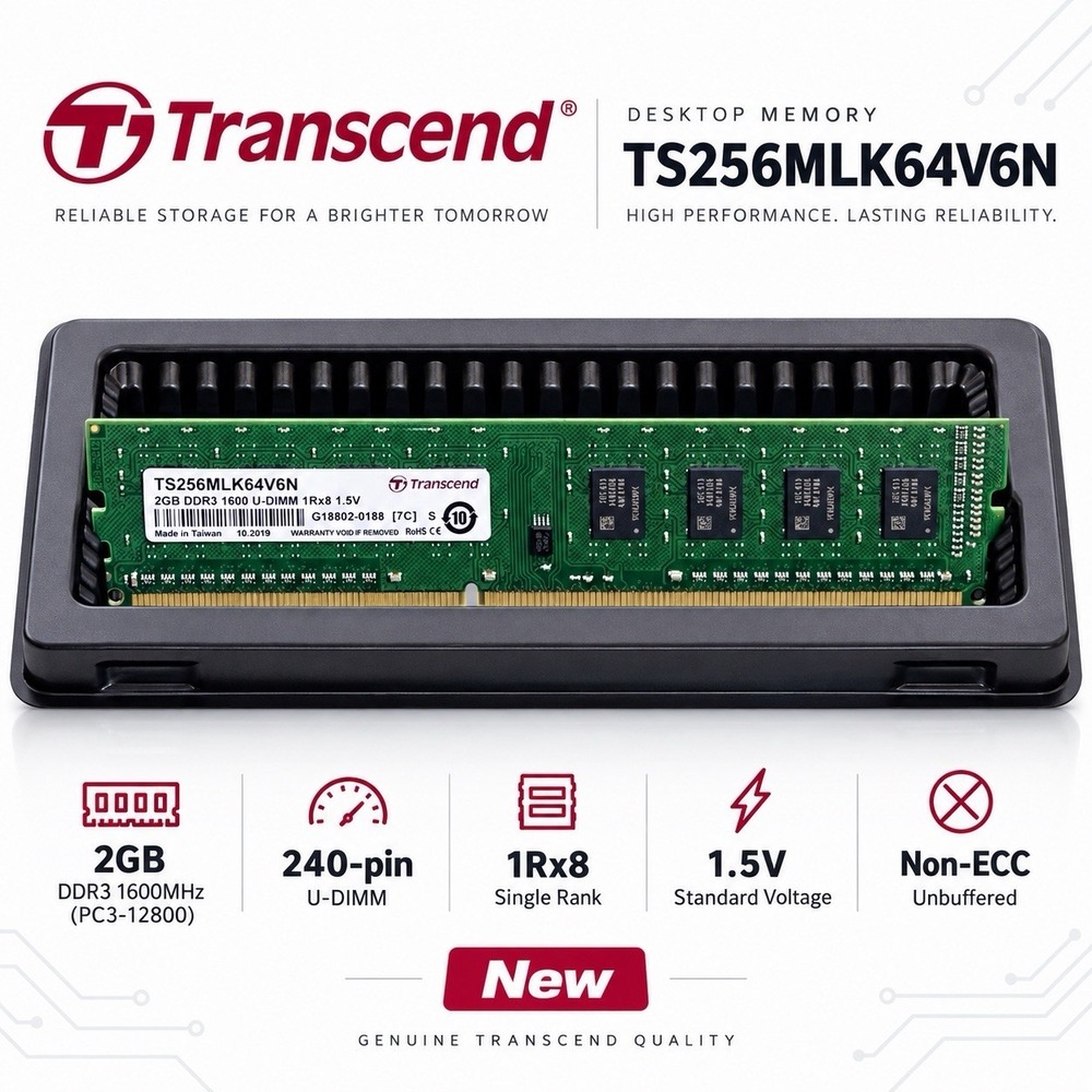 Transcend 2GB DDR3 1600MHz PC3-12800 Desktop RAM DIMM TS256MLK64V6N New